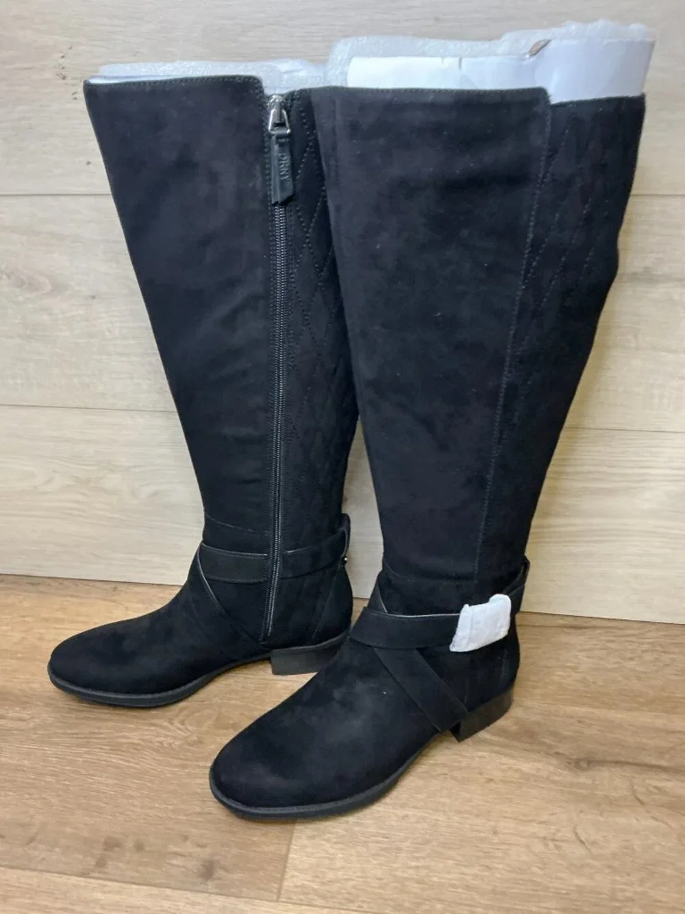 DKNY Mattie Flat High Knee Boots Wide Calf Suede Black Size 6
